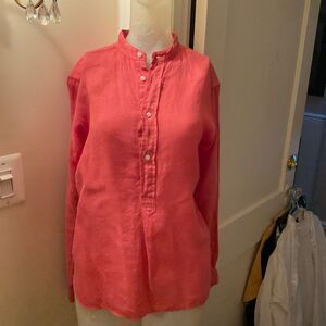 Ralph Lauren Womens Classic fit Top Sz S Orange 100% Linen Long Sleeve Henley